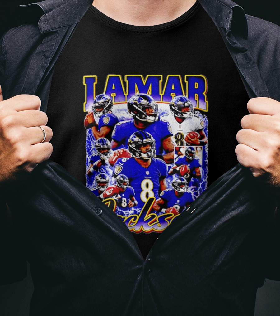 Lamar Jackson Baltimore Ravens NFL Football Star 8 T-Shirt