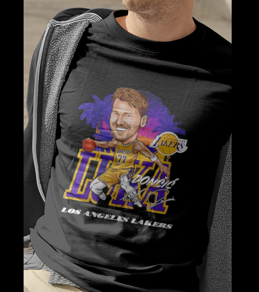 Luka Doncic 77 Los Angeles Lakers Skyline Cartoon T-Shirt