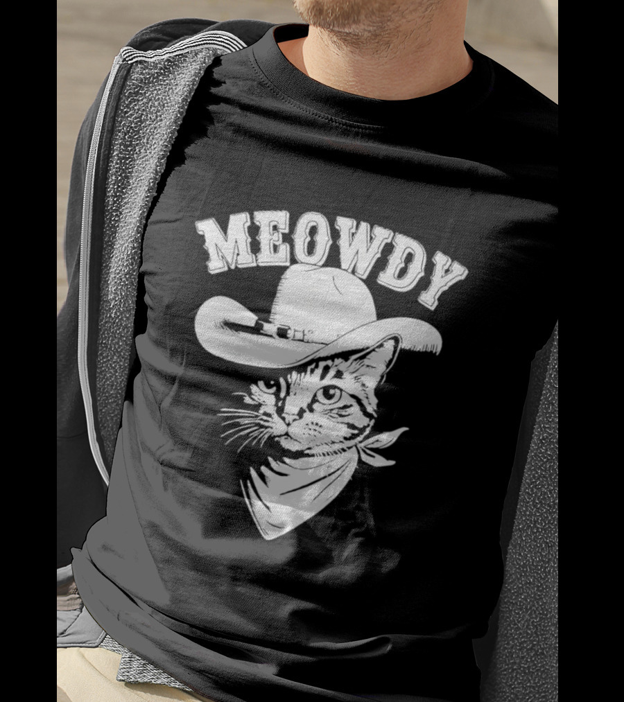 Meowdy Cowboy Cat With Bandana Western Hat Wrangler T-Shirt