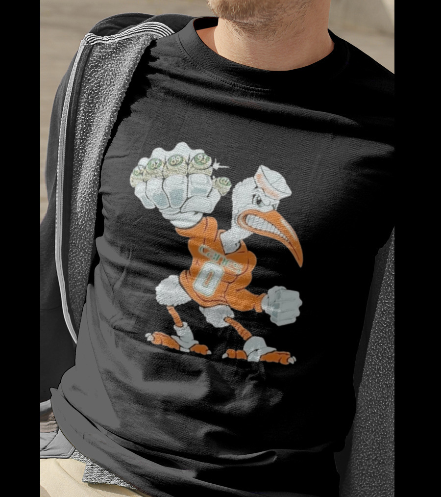 Miami Hurricanes Sebastian The Ibis 5 Rings Champs 1983 1987 1989 1991 2001 T-Shirt