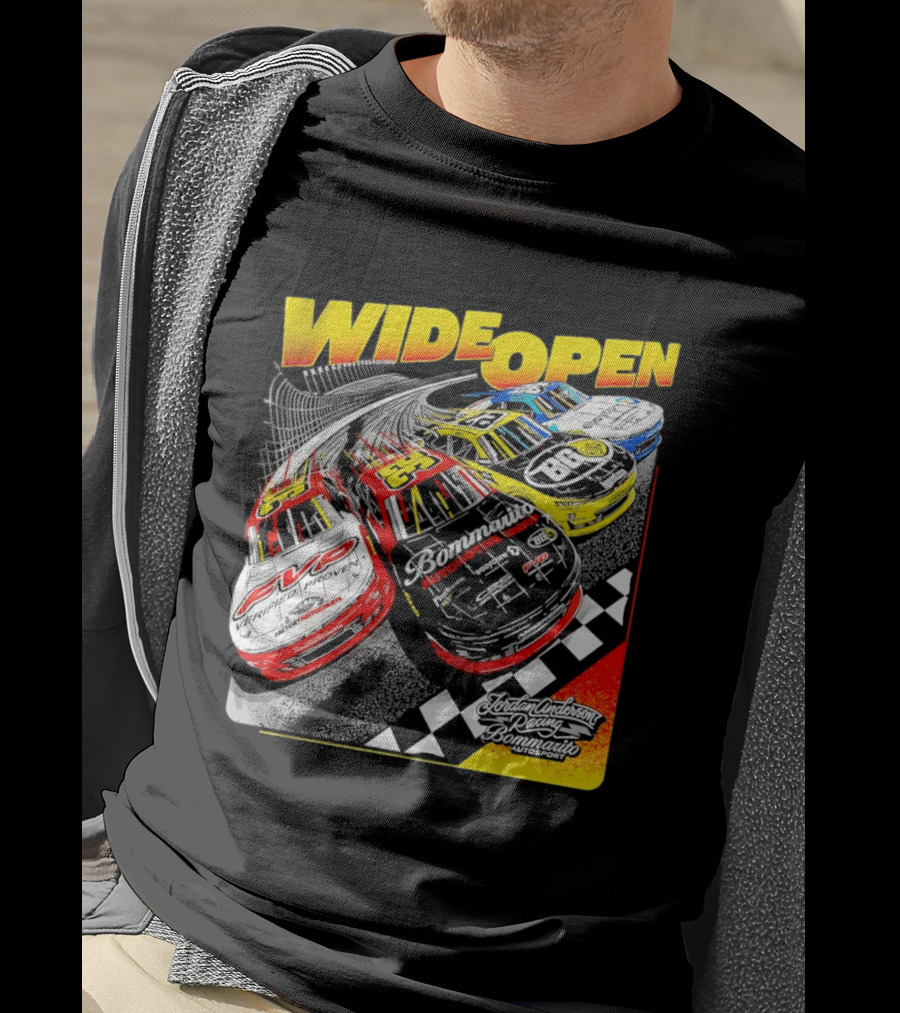 Wide Open Jordan Anderson Racing Bommarito Autosport Race Cars Checkered Track T-Shirt