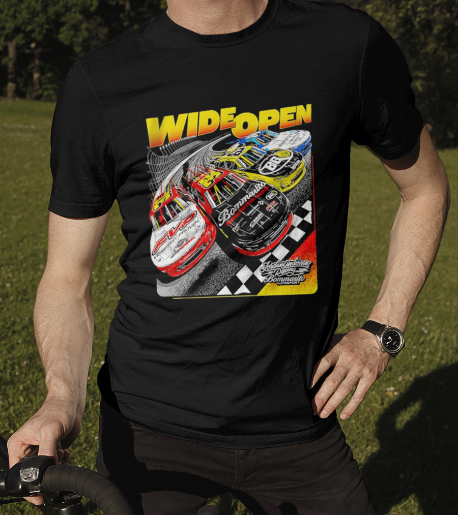 Wide Open Jordan Anderson Racing Bommarito Autosport Race Cars Checkered Track T-Shirt
