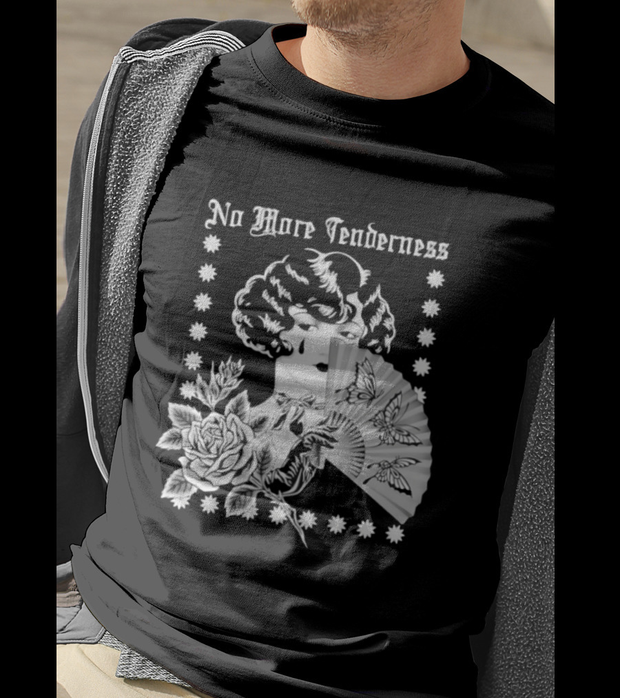 No More Tenderness Gothic Deco Rose Face Fan Butterfly T-Shirt