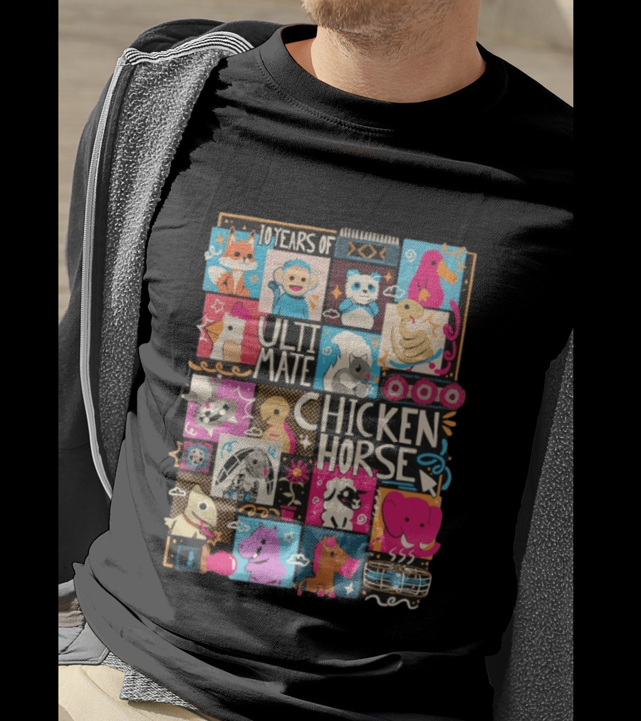 10 Years Of Ultimate Chicken Horse Anniversary With Colorful Animal Characters T-Shirt