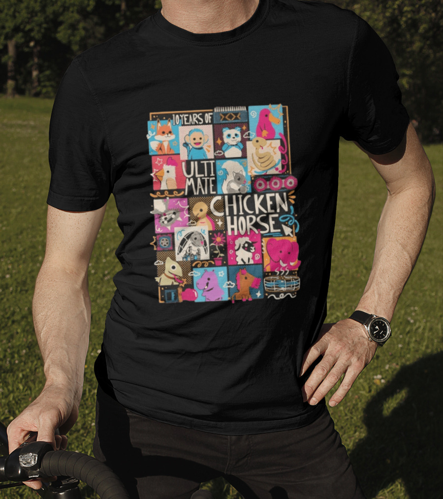 10 Years Of Ultimate Chicken Horse Anniversary With Colorful Animal Characters T-Shirt