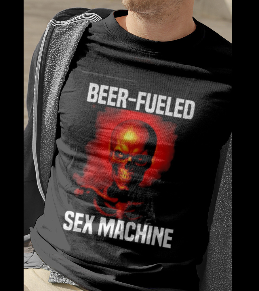 Beer Fueled Sex Machine Flaming Skeleton T-Shirt
