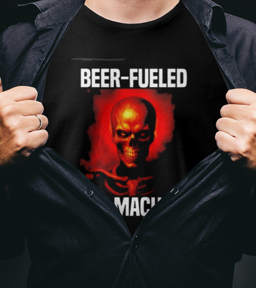 Beer Fueled Sex Machine Flaming Skeleton T-Shirt