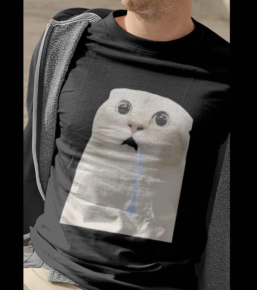 Wide Eyed Drooling Cat Meme Humor T-Shirt