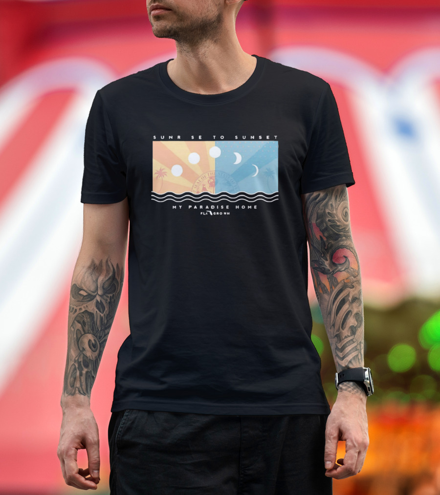 FloGrown Sunrise To Sunset My Paradise Home Beach Moon Phases T-Shirt