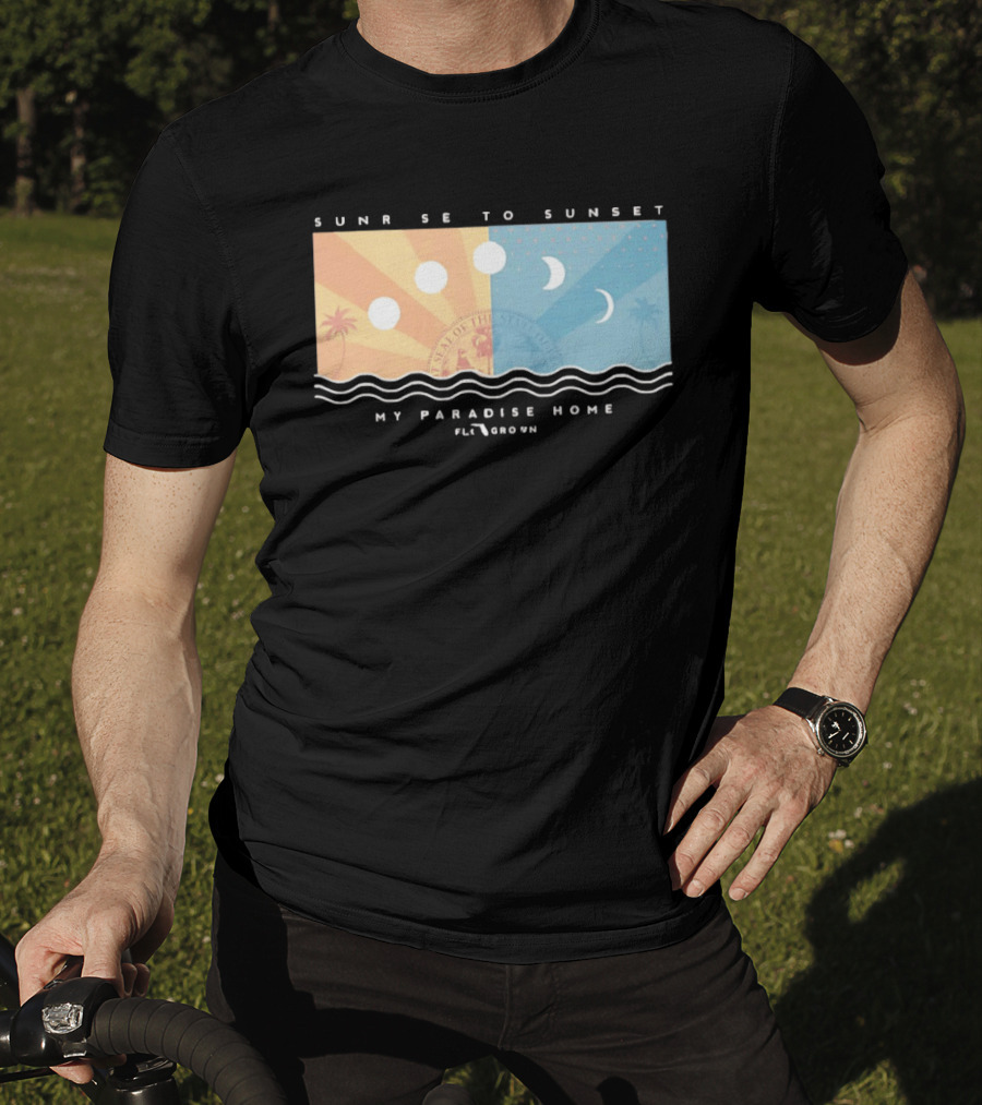 FloGrown Sunrise To Sunset My Paradise Home Beach Moon Phases T-Shirt