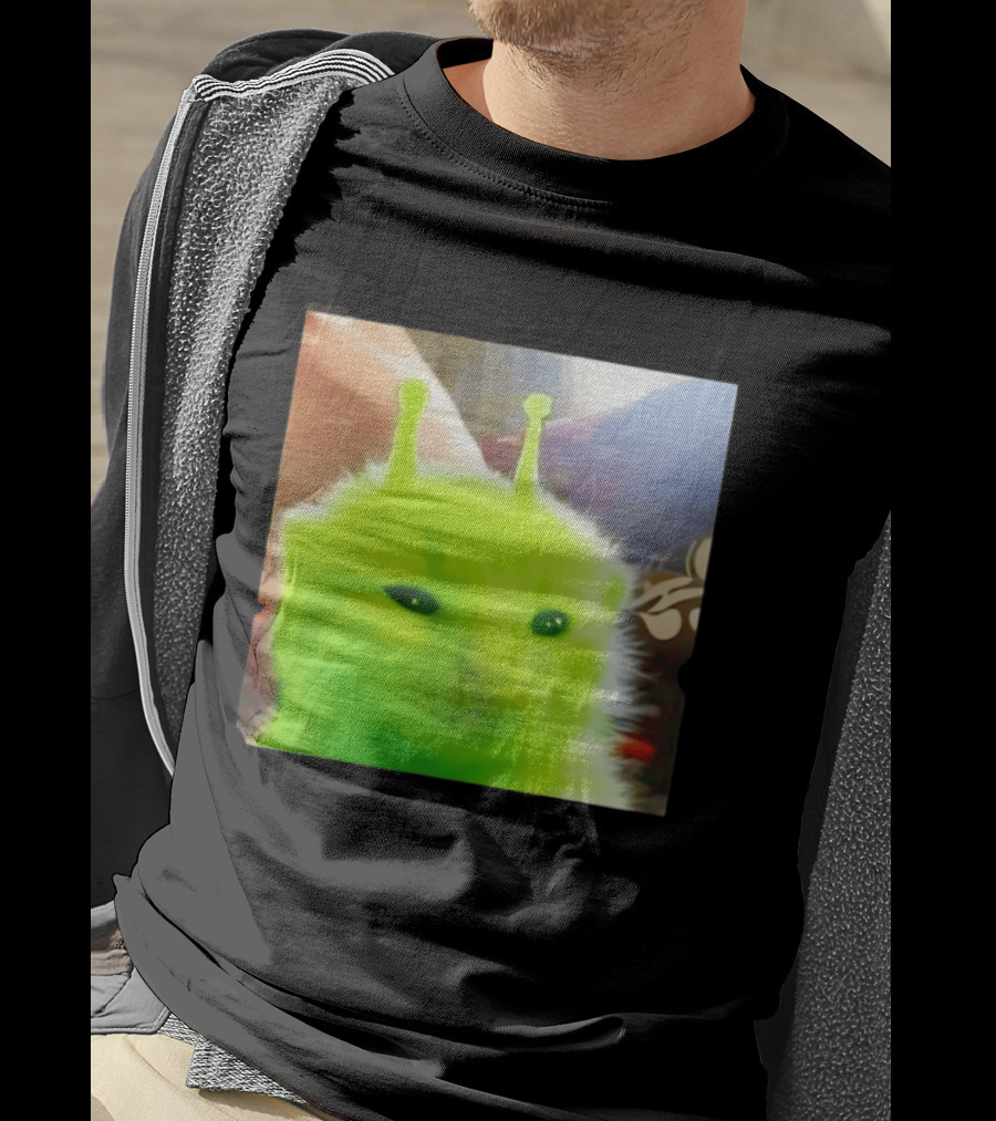 Gleep Alien Kitty Green Cat Antennae Fluffy Feline Fantasy T-Shirt