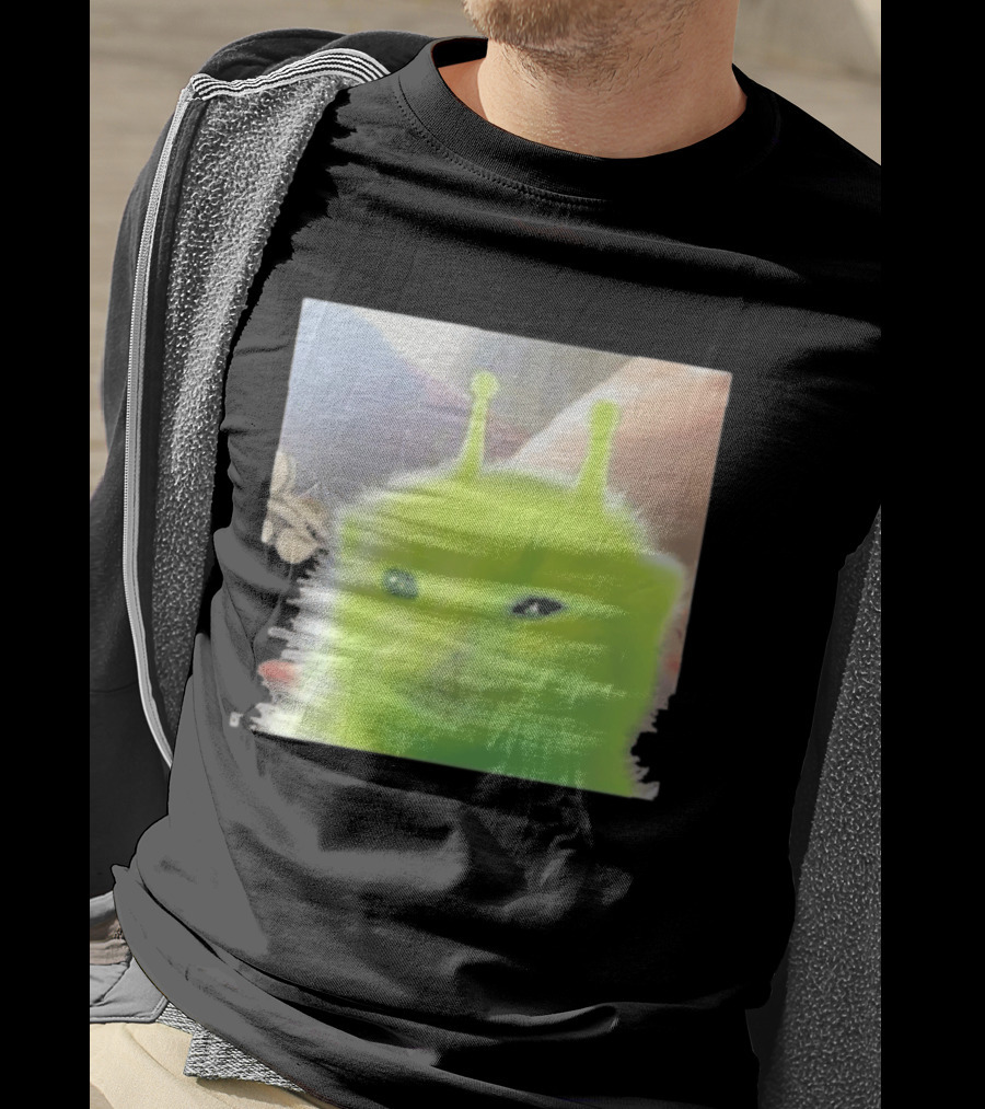 Glorp Alien Cat Winking Whimsical Green Feline With Antennae T-Shirt