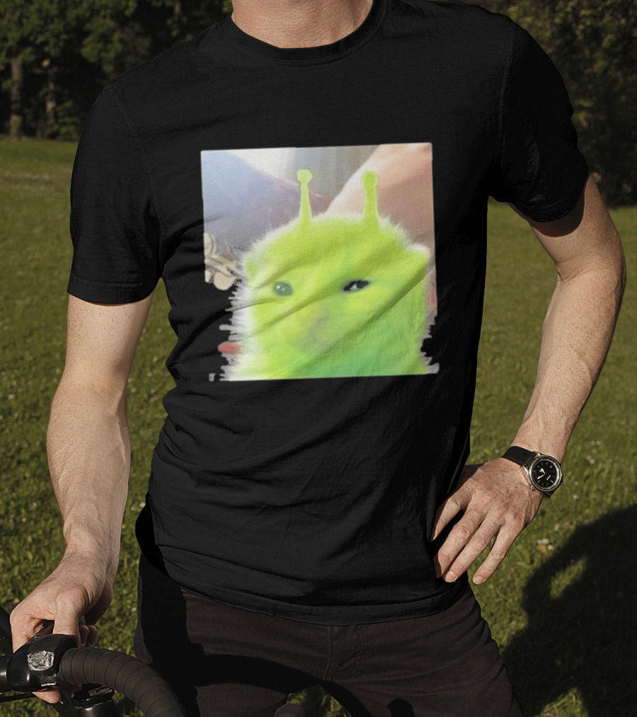 Glorp Alien Cat Winking Whimsical Green Feline With Antennae T-Shirt
