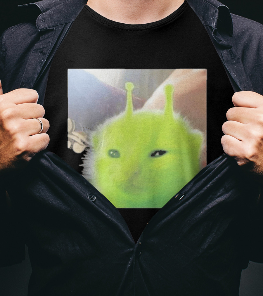 Glorp Alien Cat Winking Whimsical Green Feline With Antennae T-Shirt