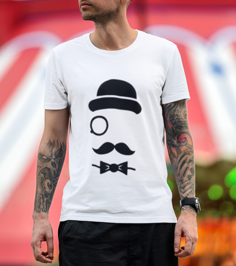 Bowler Hat Monocle Mustache Bow Tie T-Shirt