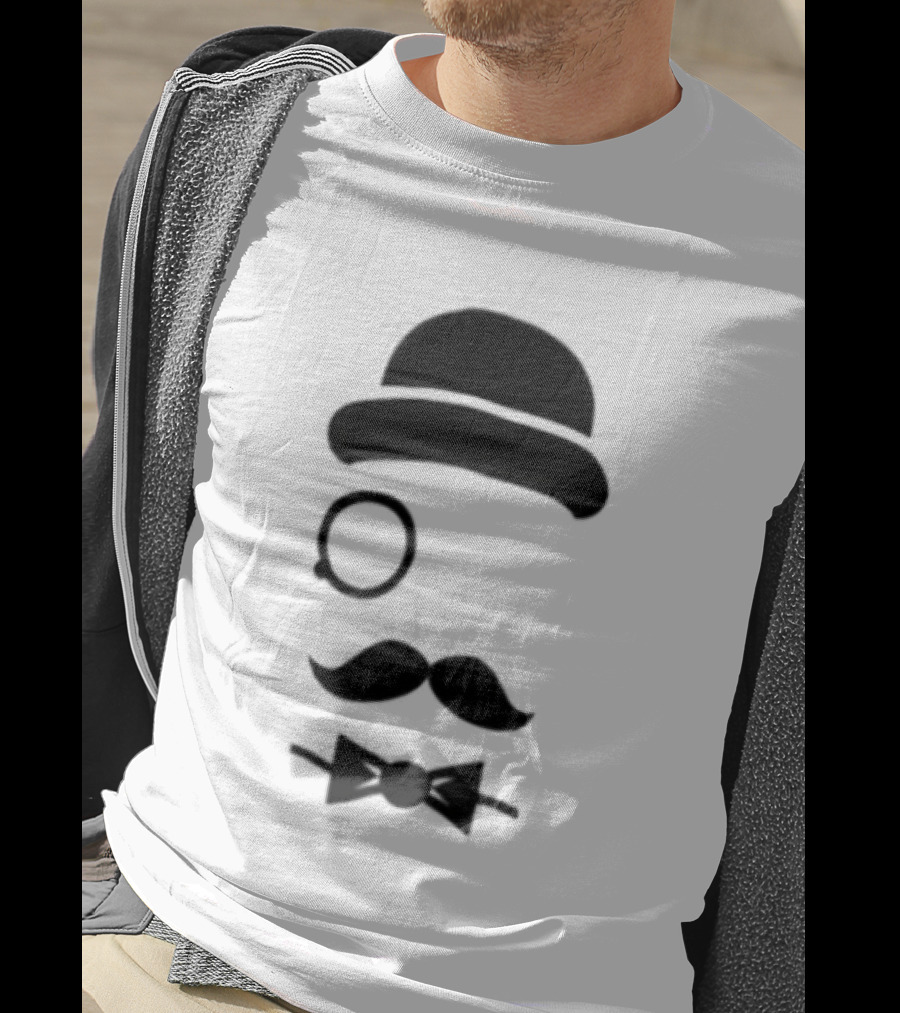 Bowler Hat Monocle Mustache Bow Tie T-Shirt