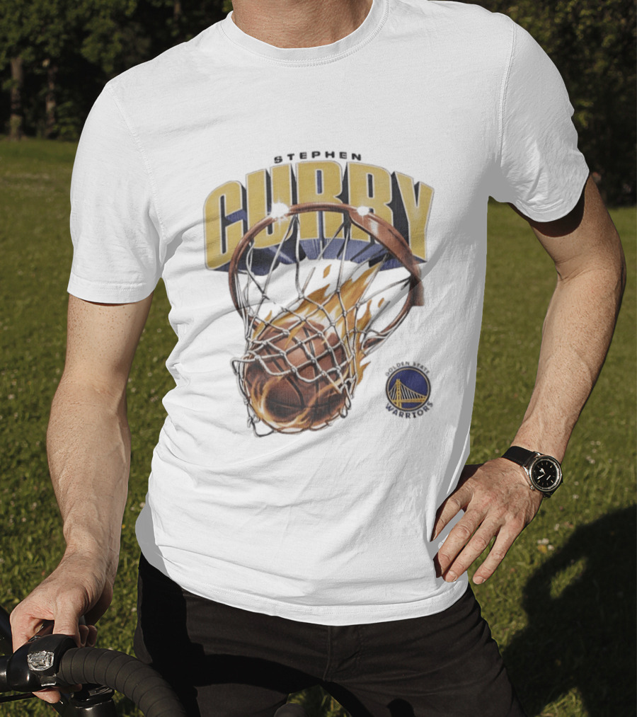 Stephen Curry Golden State Warriors Flaming Basketball Net T-Shirt