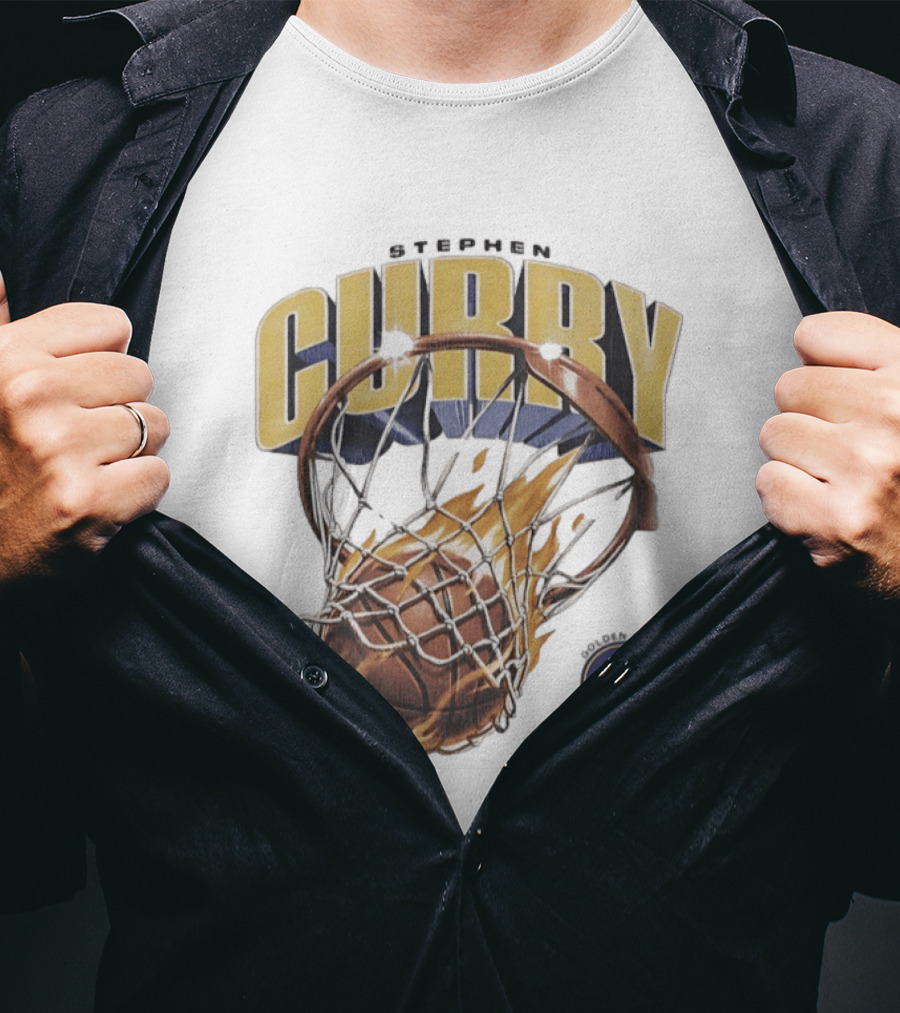 Stephen Curry Golden State Warriors Flaming Basketball Net T-Shirt