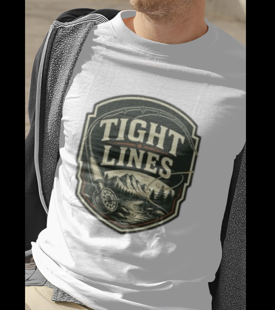 Tight Lines Fishing Mountain River Nature Fly Rod T-Shirt