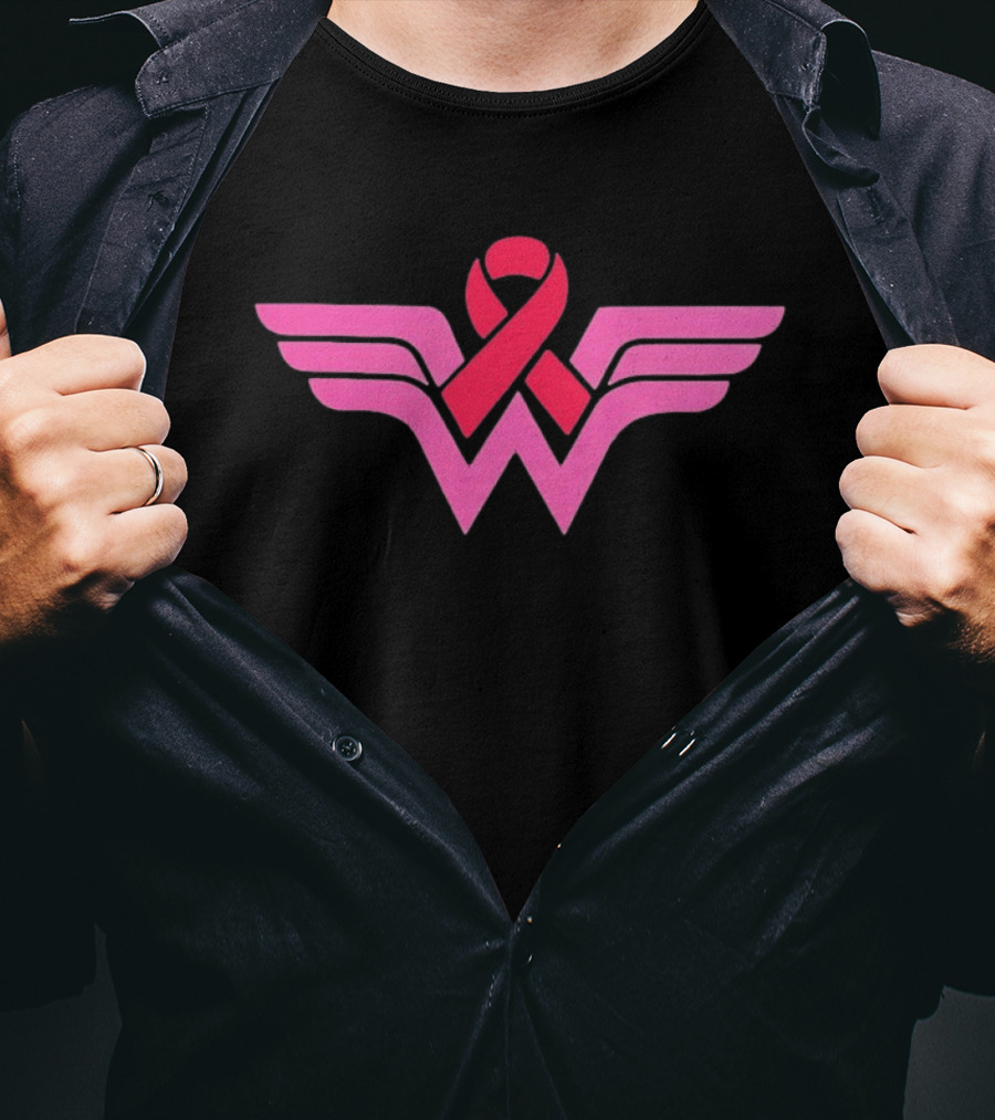 Pink Wing Shaped Ribbon Breast Cancer Awareness Hero T-Shirt