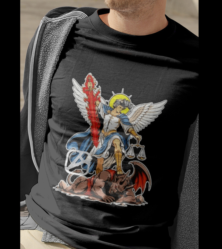 Saint Michael Archangel Warrior Flaming Sword Scales Victory Over Evil T-Shirt