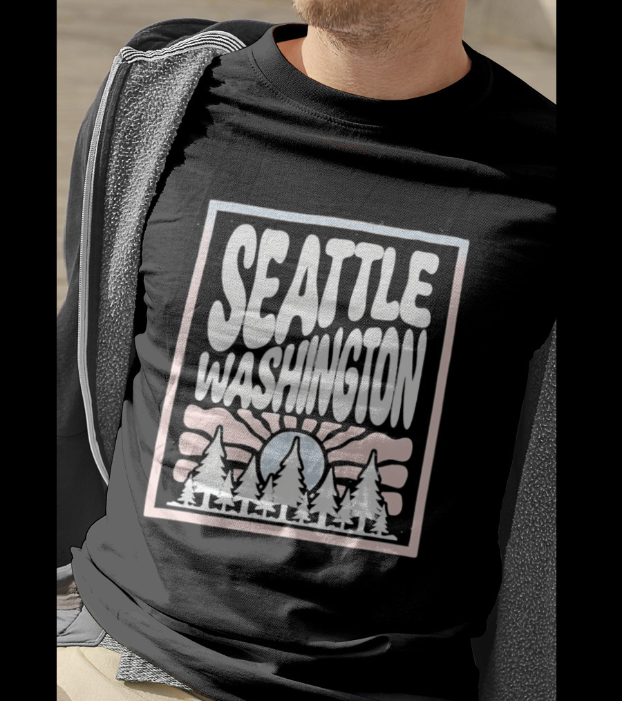 Seattle Washington Sunburst Pine Trees T-Shirt