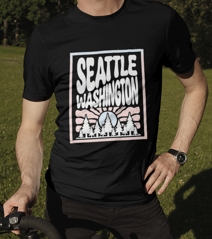 Seattle Washington Sunburst Pine Trees T-Shirt