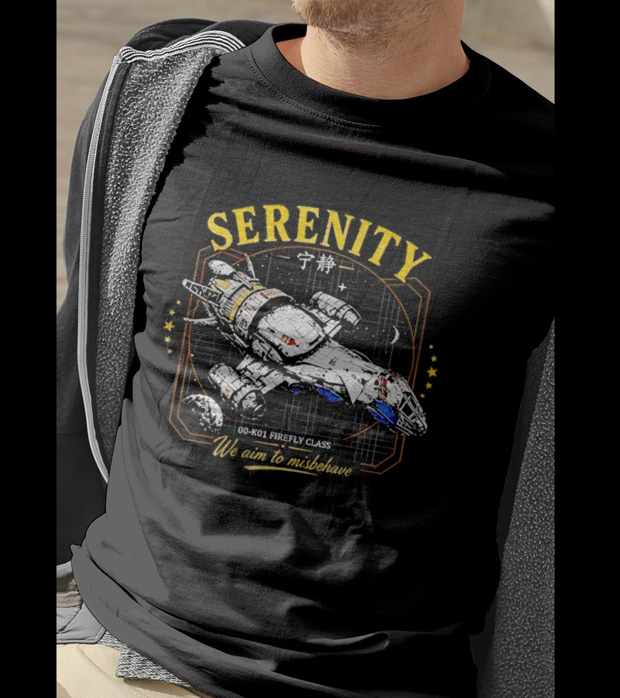 Serenity Firefly Class Spaceship 00 K01 We Aim To Misbehave T-Shirt