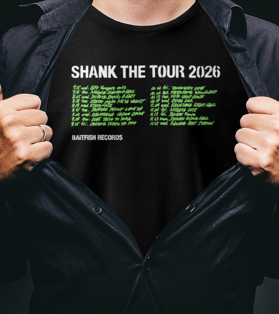 Shank The Tour 2026 Baitfish Records Concert Locations And Dates T-Shirt