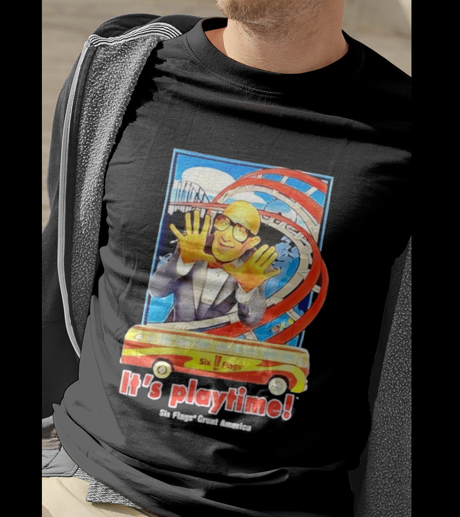 Six Flags Great America Mr. Six It's Playtime Roller And Bus Adventure T-Shirt