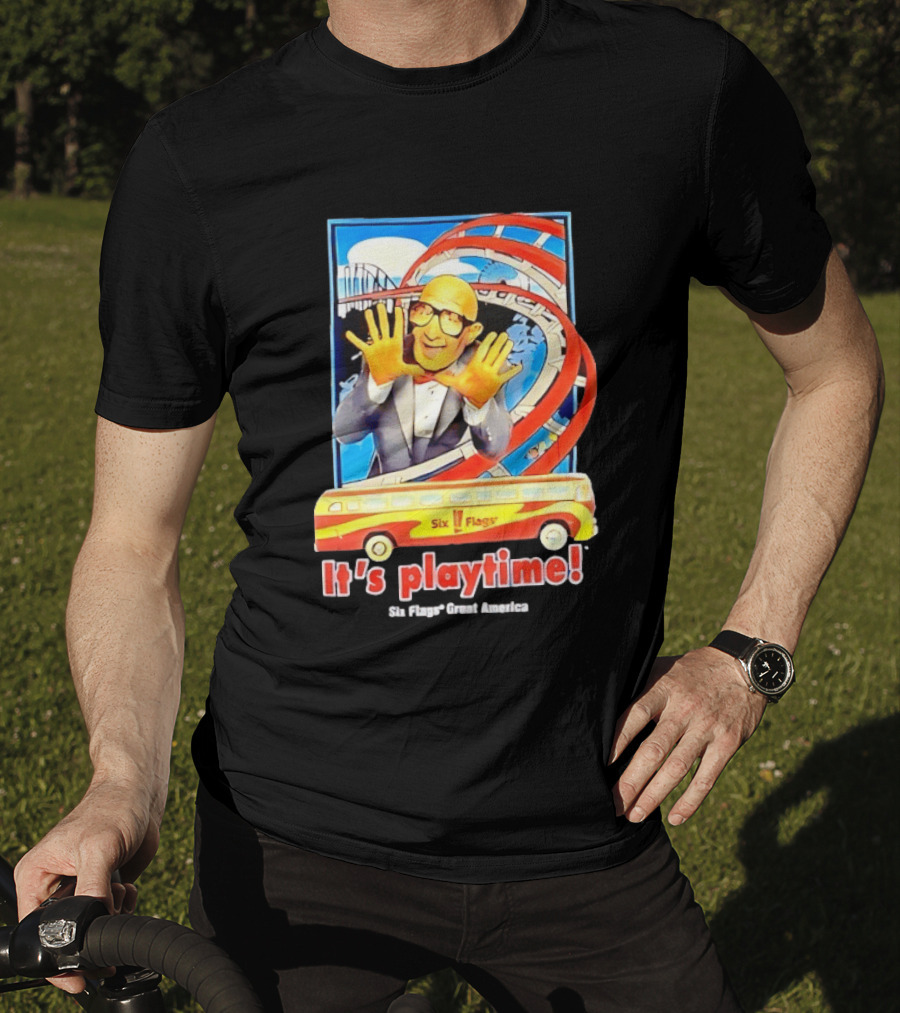 Six Flags Great America Mr. Six It's Playtime Roller And Bus Adventure T-Shirt