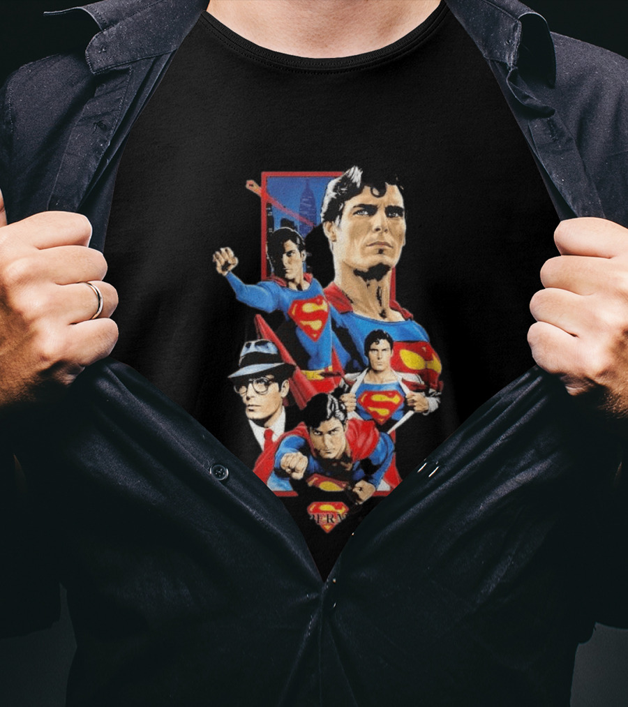Superman Christopher Reeve Richard Donner Vintage Comic Collage T-Shirt