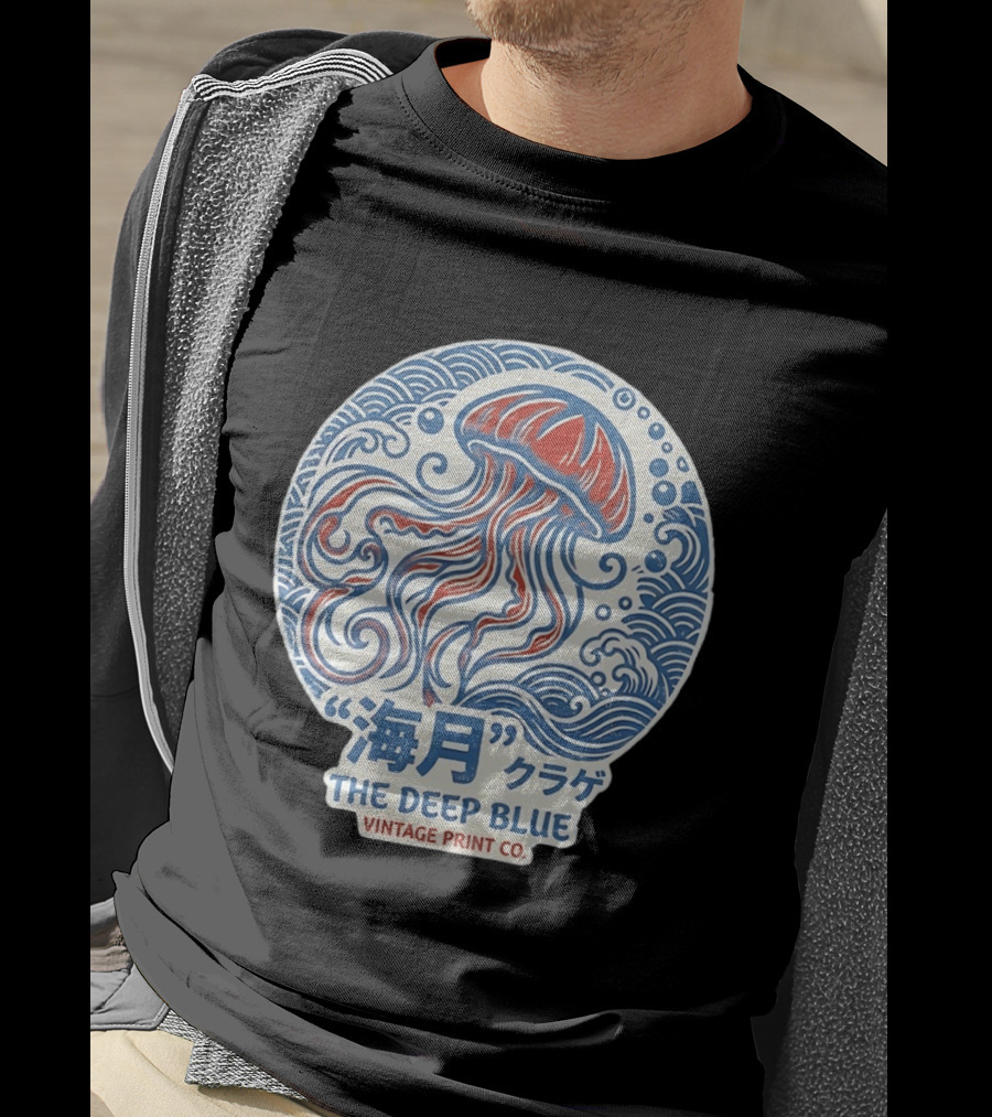 Vintage Print Co The Deep Blue Jellyfish Ocean T-Shirt