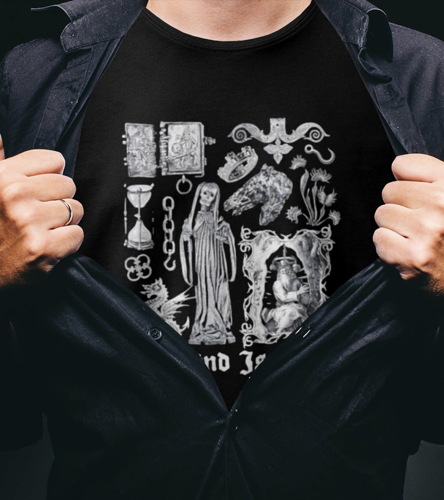 The End Is Near Gothic Occult Dark Medieval Symbols Skeleton Dragon Hourglass T-Shirt