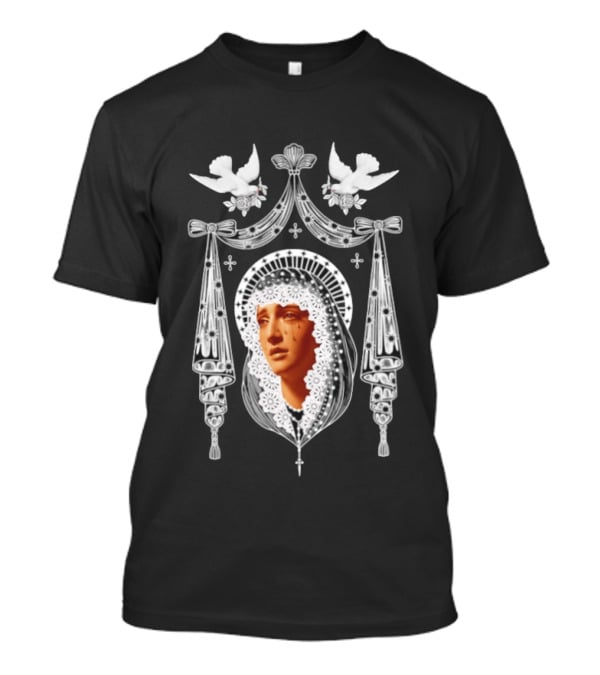 Weeping Virgin Mary Gothic Icon With Doves And Ornate Silver Details T-Shirt