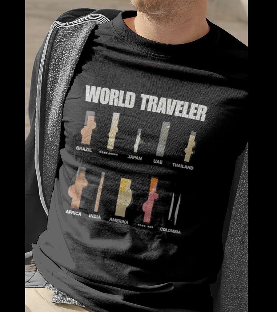 World Traveler Icons Brazil Japan UAE Thailand Africa India America Mexico Colombia T-Shirt