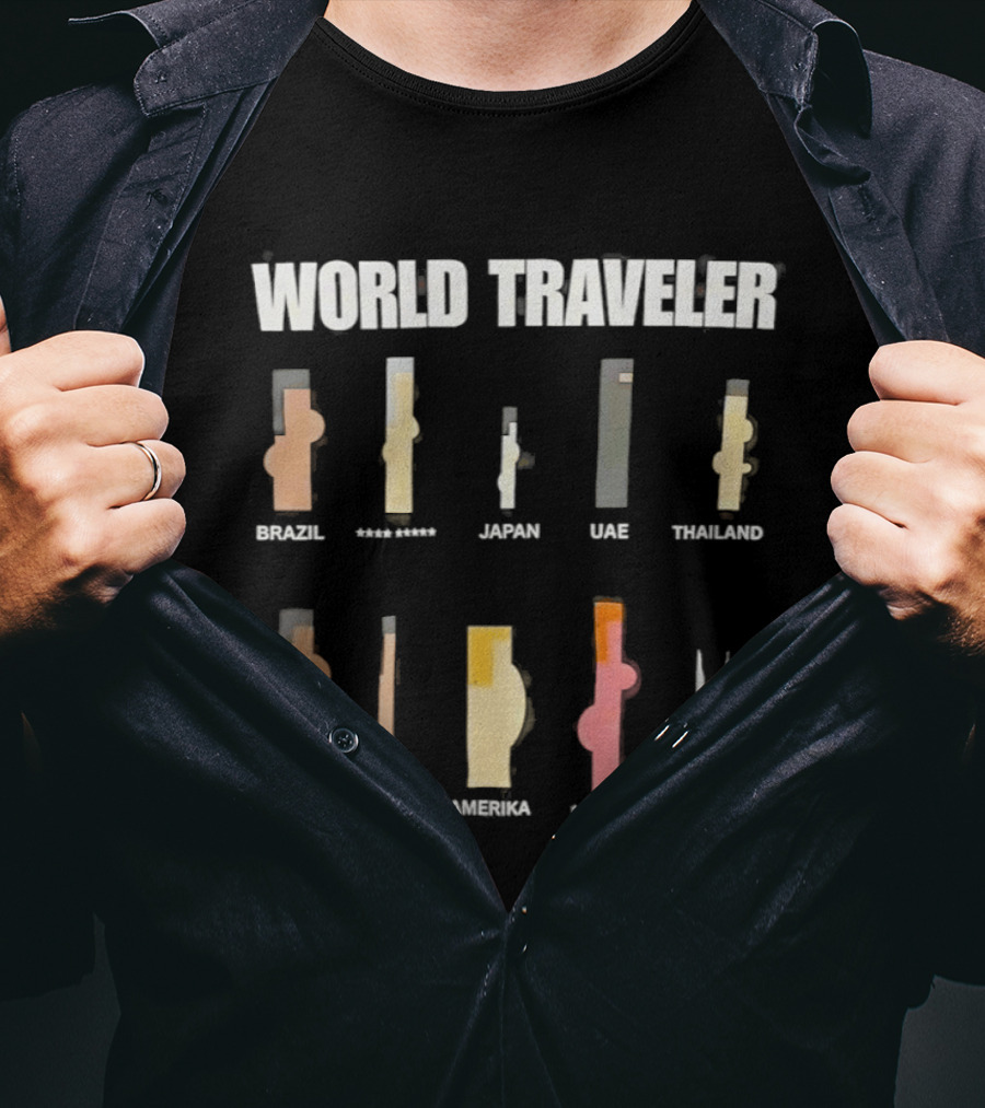 World Traveler Icons Brazil Japan UAE Thailand Africa India America Mexico Colombia T-Shirt