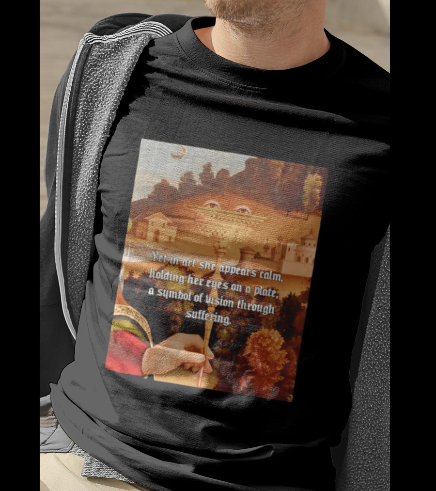 Yet In Art She Appears Calm Holding Her Eyes On A Plate A Symbol Of Vision Through Suffering T-Shirt