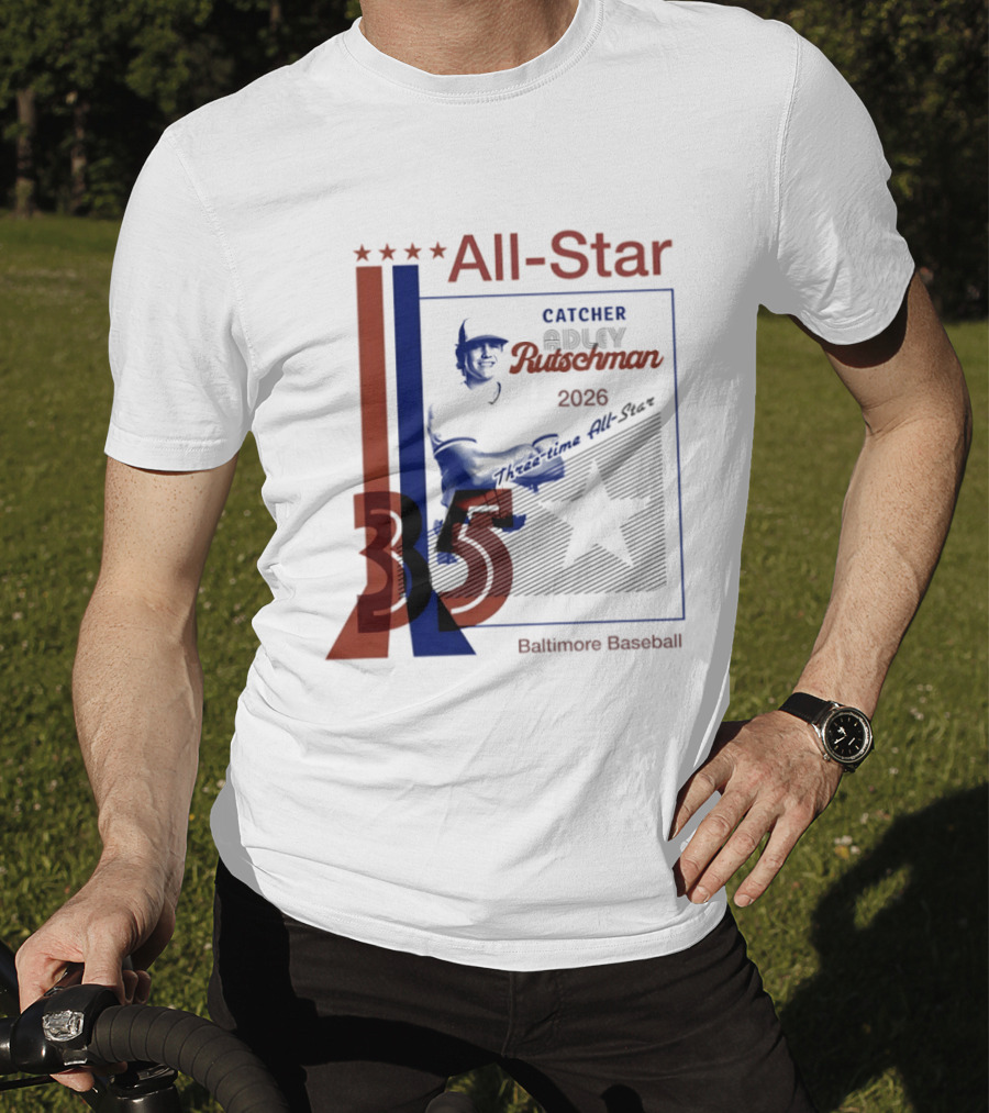 Adley Rutschman Three Time MLB All Star Catcher 2026 Baltimore Baseball 35 T-Shirt