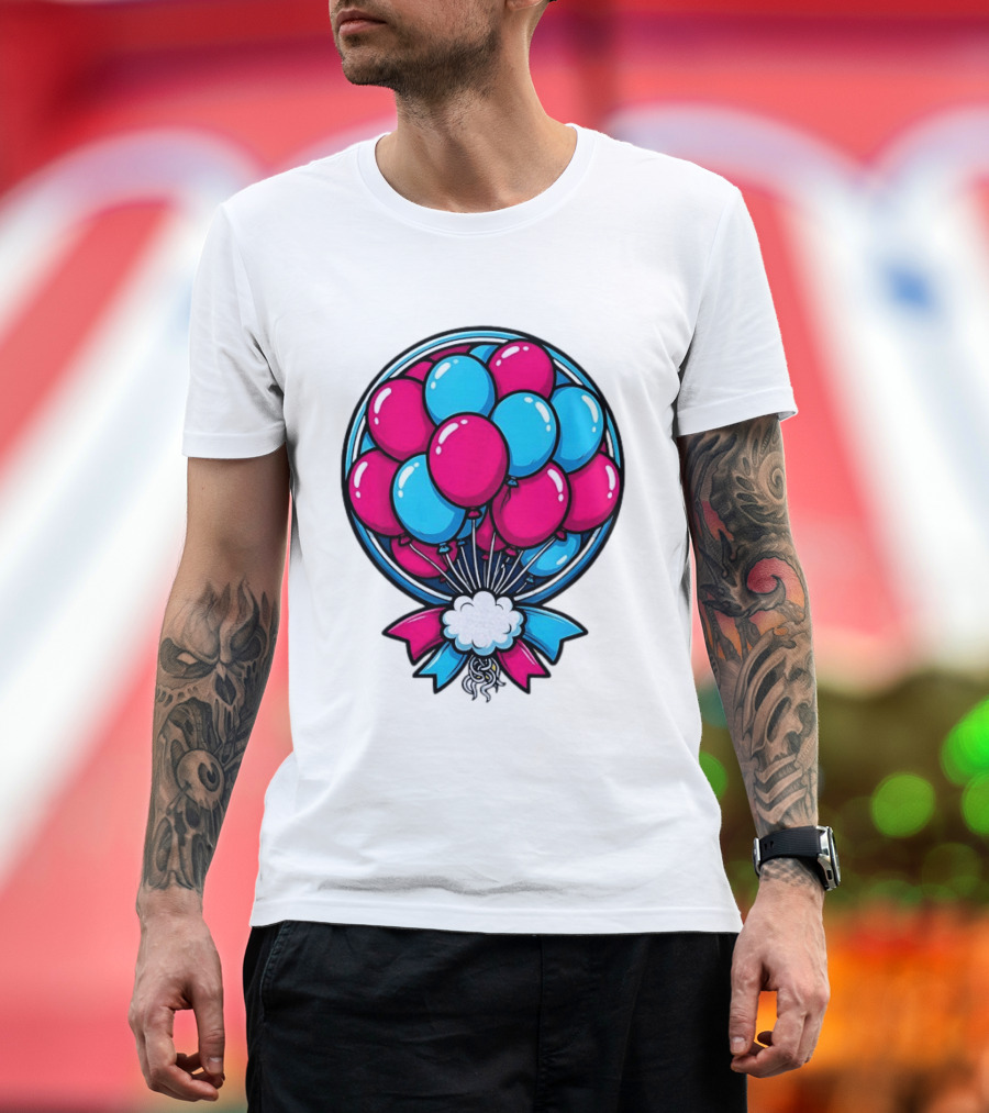 Balloon Bouquet Cartoon Vibrant Pink And Blue Celebration T-Shirt