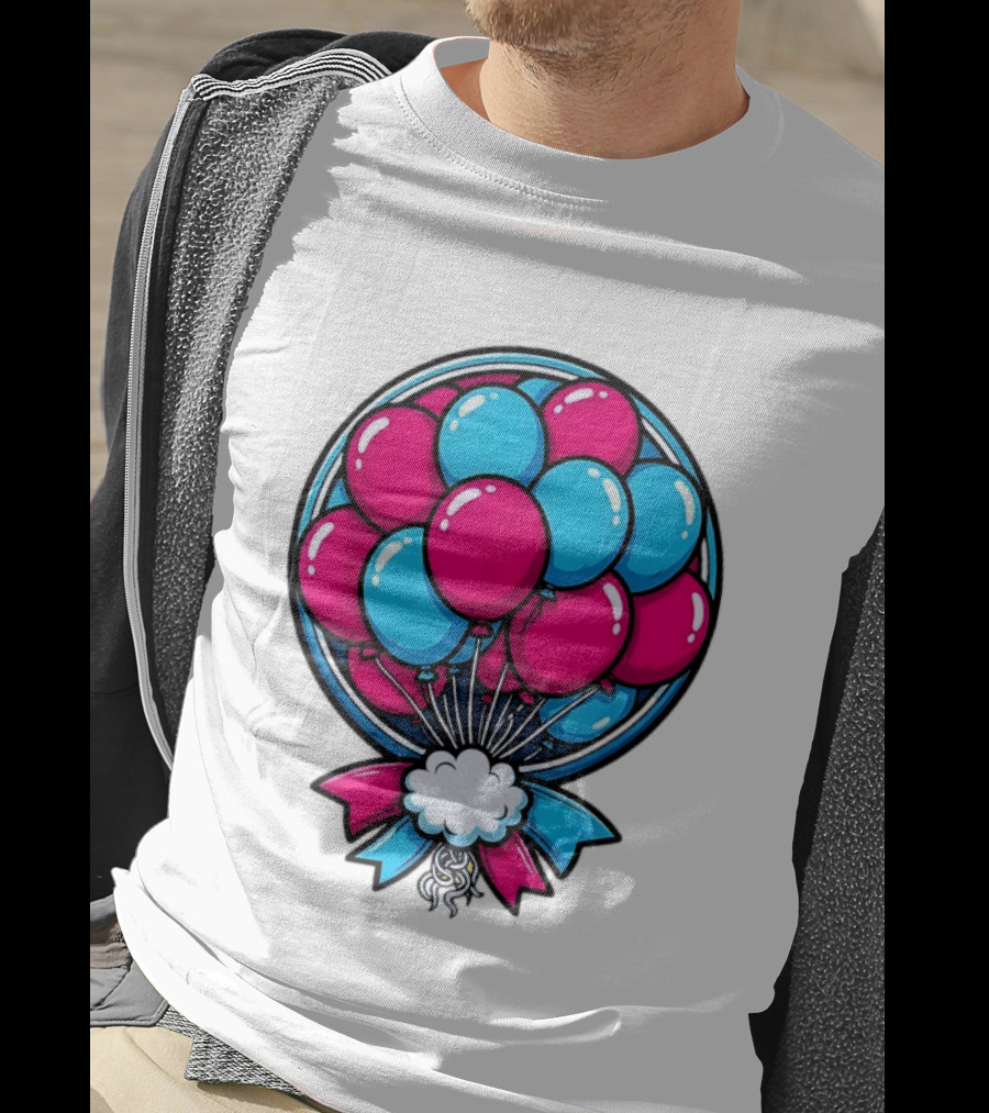 Balloon Bouquet Cartoon Vibrant Pink And Blue Celebration T-Shirt