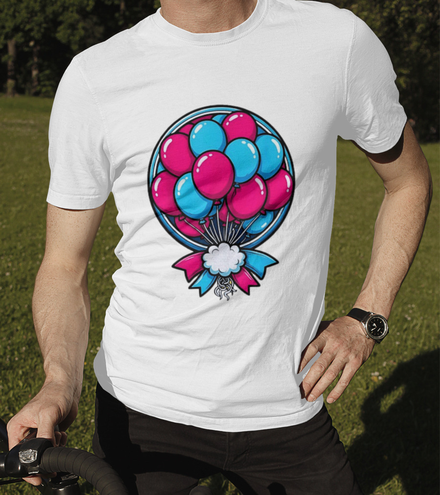 Balloon Bouquet Cartoon Vibrant Pink And Blue Celebration T-Shirt