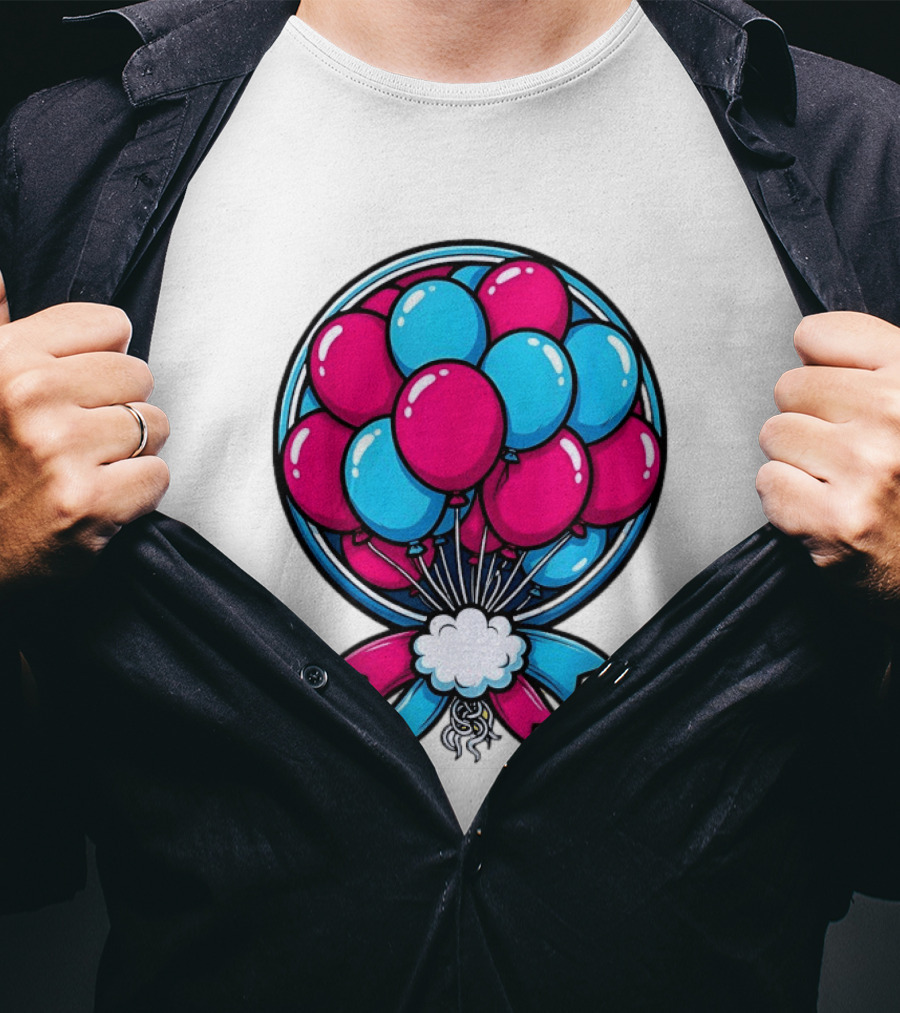 Balloon Bouquet Cartoon Vibrant Pink And Blue Celebration T-Shirt