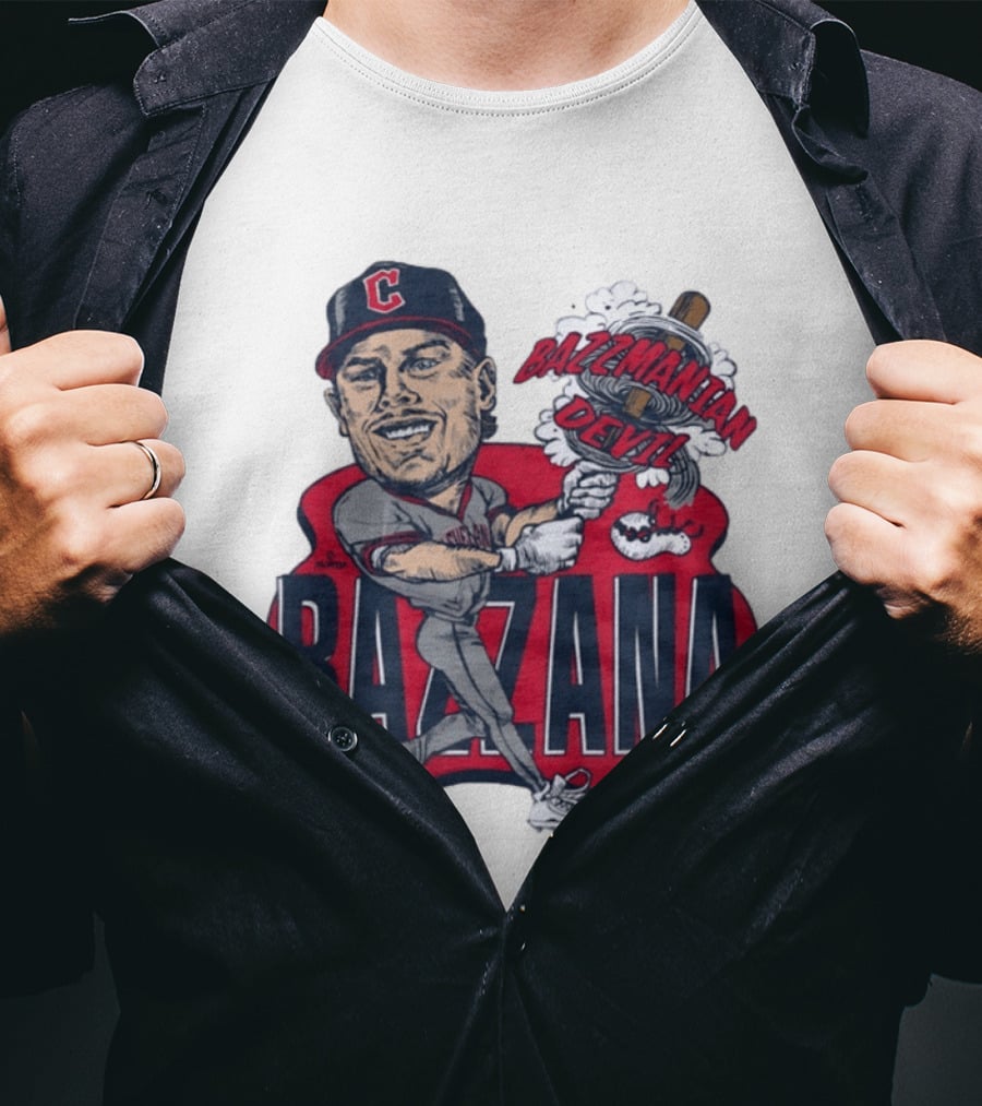 Bazzana Bazzmanian Devil Cleveland Guardians Caricature Baseball Player T-Shirt