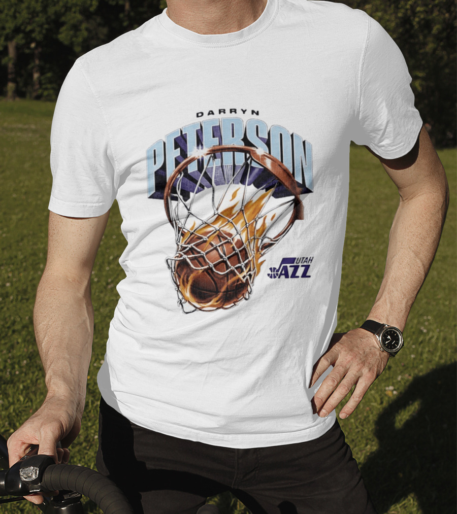 Darryn Peterson NBA Utah Jazz Basketball Hoop Flames T-Shirt