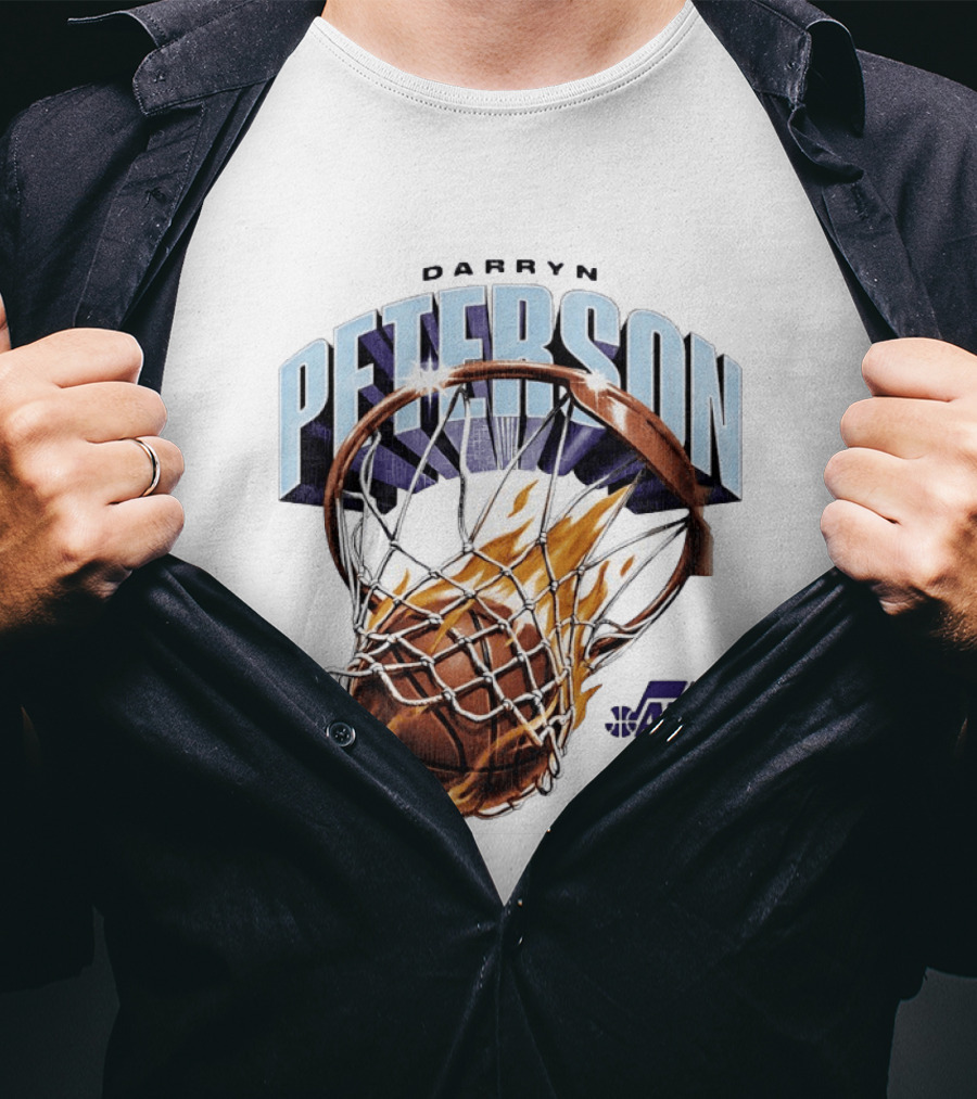 Darryn Peterson NBA Utah Jazz Basketball Hoop Flames T-Shirt