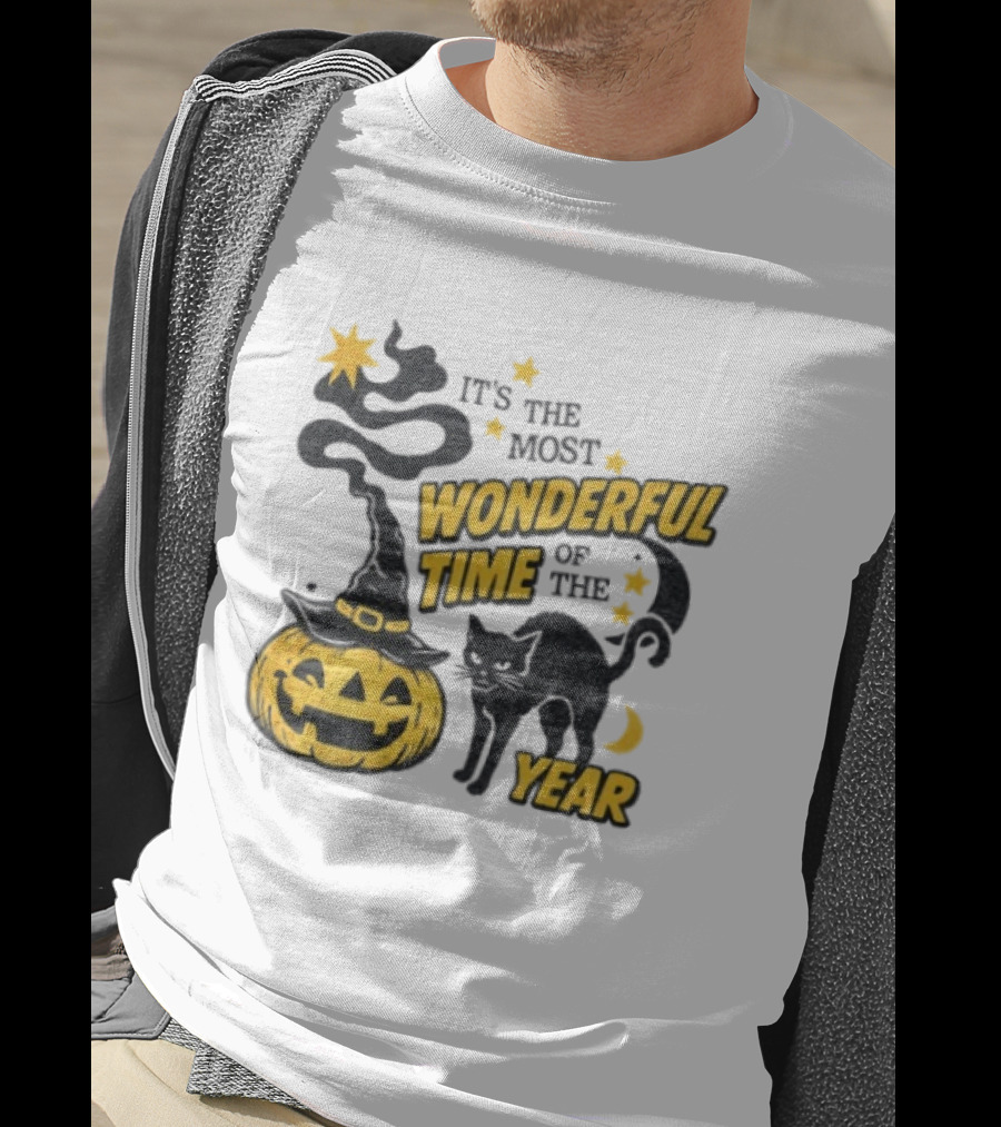 It's The Most Wonderful Time Of The Year Halloween Pumpkin Black Cat T-Shirt