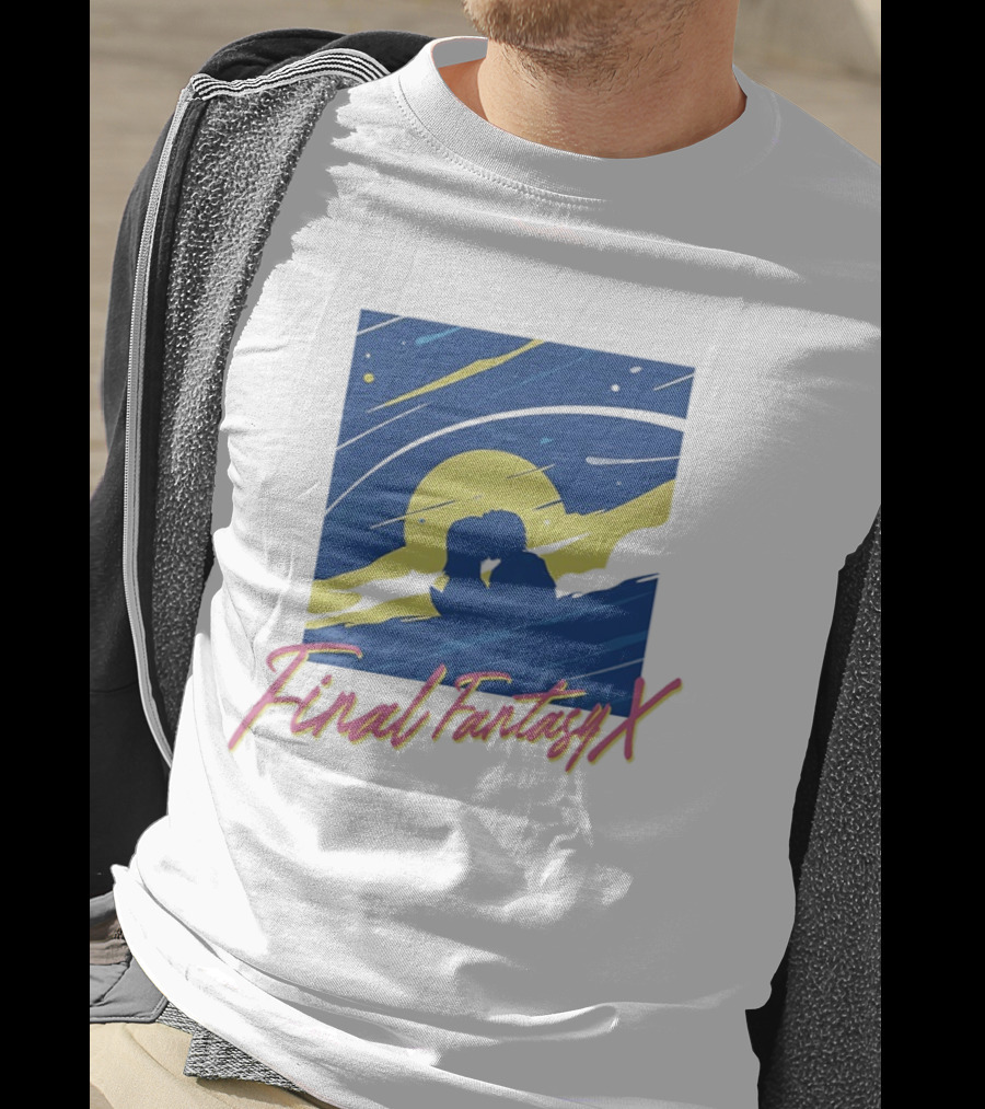 Final Fantasy X Tidus And Yuna Romantic Silhouette Under Moonlit Sky T-Shirt