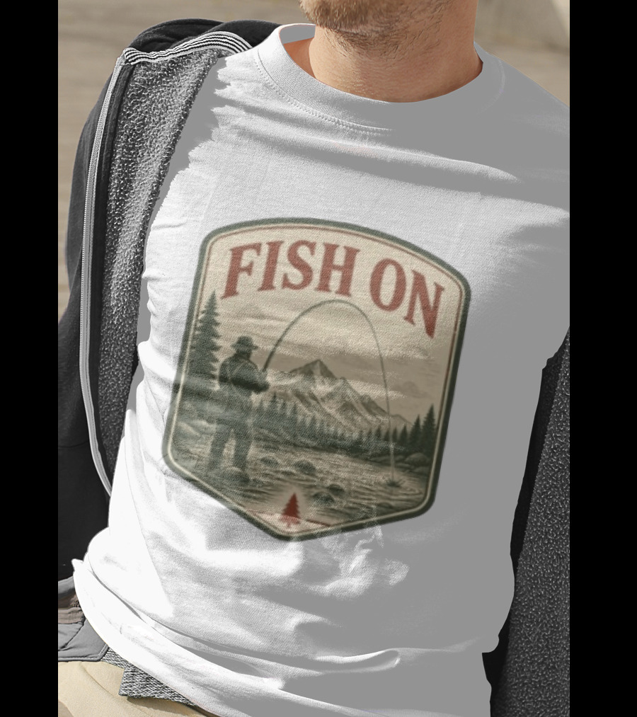 Fish On Fly Fishing Fisherman Mountain Landscape Adventure T-Shirt