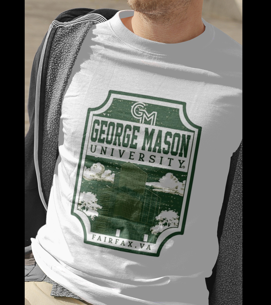 George Mason University GMU Fairfax VA Campus Scene Retro Vintage Green T-Shirt